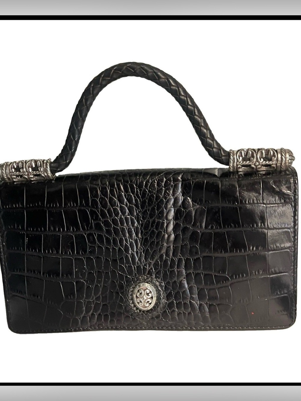 Brighton CELTIC Black Moc Croc Leather Petite Handbag Purse Organizer Wallet 8x4